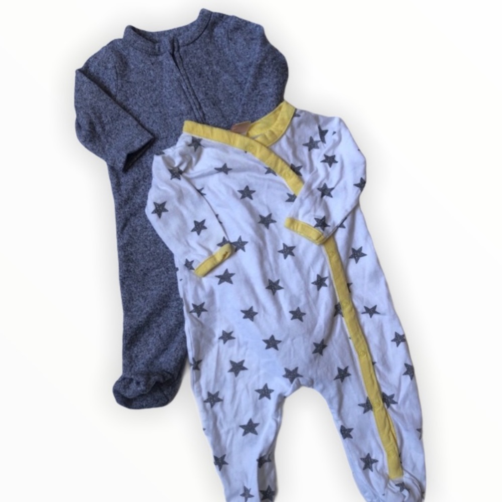 2 Cute 0-3 Month Footed Onesies